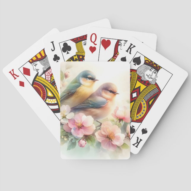 Jeu De Cartes Oiseaux de l'amour doux pastel de printemps Fleurs (dos)