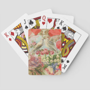 Jeu De Cartes Oiseaux de l'amour Vintage Antique Cœur