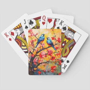 Jeu De Cartes Oiseaux de printemps colorés en fleurs