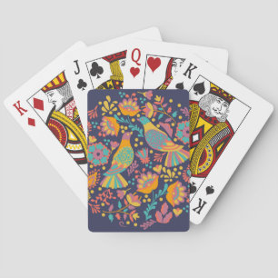 Jeu De Cartes Oiseaux et fleurs d'art populaire mexicain colorés