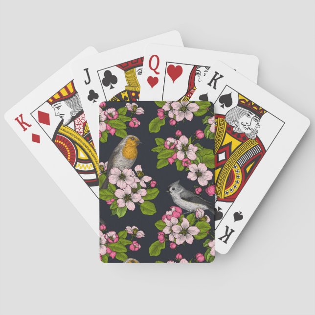 Jeu De Cartes Oiseaux et fleurs en noir (dos)