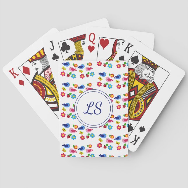 Jeu De Cartes Oiseaux et fleurs printemps motif blanc (dos)