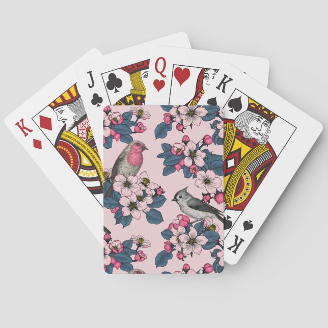 Jeu De Cartes Oiseaux et fleurs roses (dos)