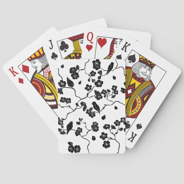 Jeu De Cartes Oiseaux Motifs noirs et blancs sur les fleurs de c (dos)