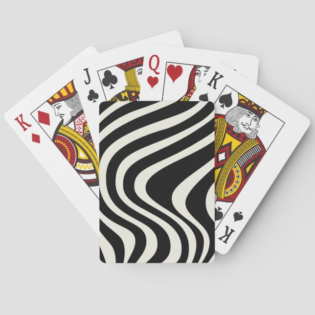 Jeu De Cartes Ondes de style rétro noir et blanc (dos)