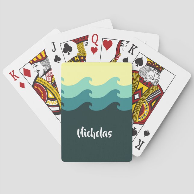 Jeu De Cartes Ondes océaniques de nom personnalisé (dos)