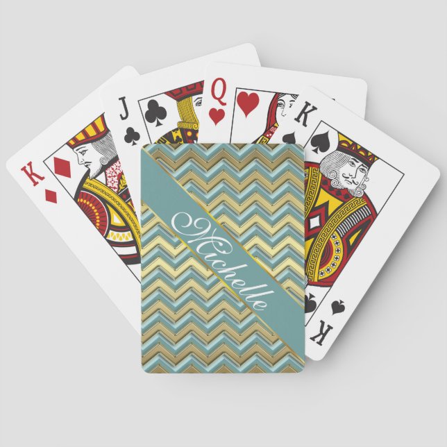 Jeu De Cartes Or et Turquoise Motif Chevron (dos)
