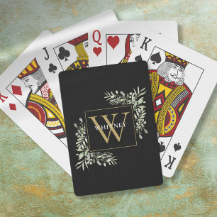 Jeu De Cartes Or Monogramme Vert Personnelisé 