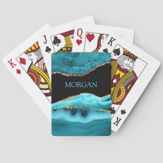 Jeu De Cartes Or & Turquoise Agate, Parties scintillant, Nom Tur (dos)