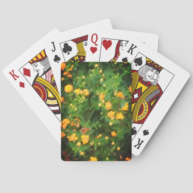 Jeu De Cartes Orange et fleurs vertes (dos)
