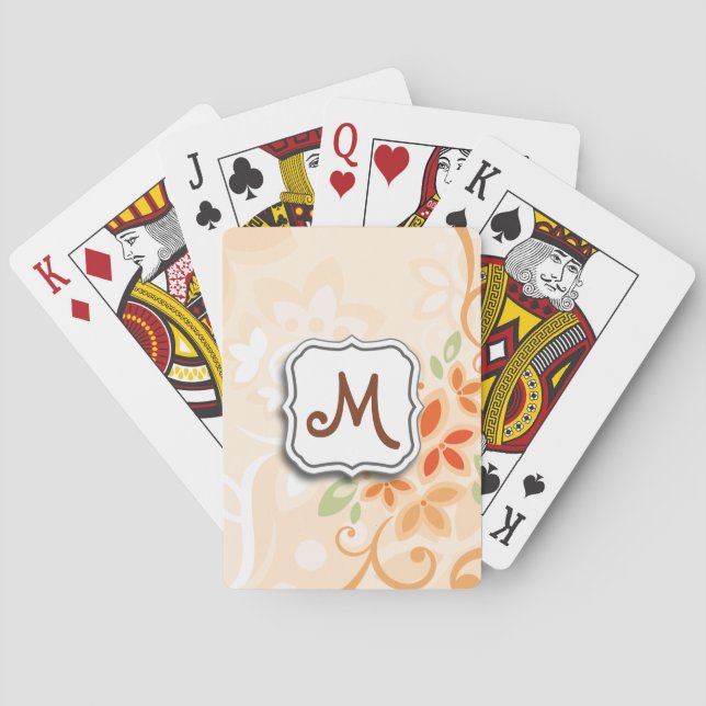 Jeu De Cartes Orange florale de remous abstrait avec le monogram (dos)