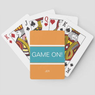 Jeu De Cartes Orange & Turquoise GAME ON Quote Monogrammed