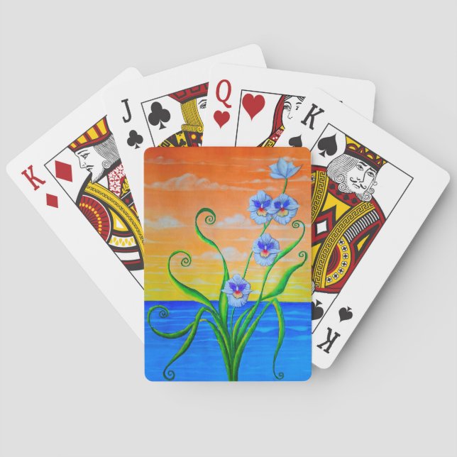 Jeu De Cartes Orchidées Océan Coucher de Soleil  (dos)