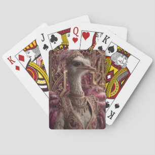 Jeu De Cartes Ostrich dans Ornate Royal Gown et Couronne