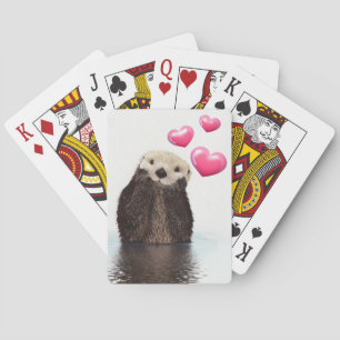 Jeu De Cartes Otter mignonne avec Coeurs d'Amour Rose