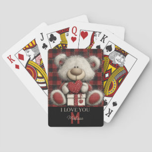 Jeu De Cartes Ours à carreaux rouges Je t'aime Nom personnalisé