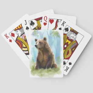 Jeu De Cartes ours Brown, ours grizzli jouer aux cartes- aquarel