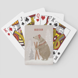 Jeu De Cartes Ours de ski d'hiver Nom personnalisé