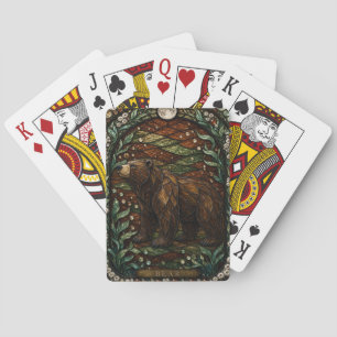 Jeu De Cartes Ours en Bois d'Automne en Verre Peint Illumina