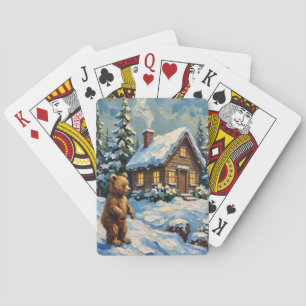 Jeu De Cartes Ours en peluche vintage à la cabane de pin de Noël