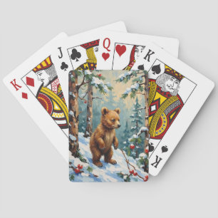 Jeu De Cartes Ours en peluche vintage dans la forêt de pins enne