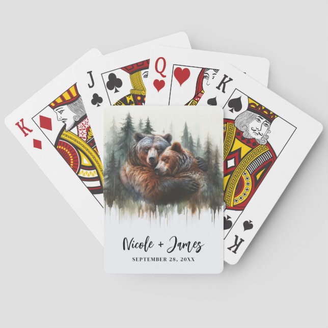 Jeu De Cartes Ours et arbres à l'aquarelle Rustique Wilderness  (dos)