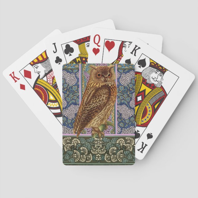 Jeu De Cartes OWL DE NUIT, LILACS ET FEUILLE Art Nouveau Floral (dos)