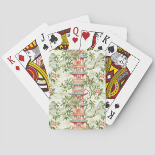 Jeu De Cartes Pagode asiatique à l'aquarelle dans un paysage ver