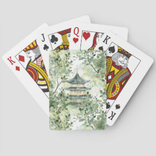 Jeu De Cartes Pagode de bois de sauge olive aquarelle