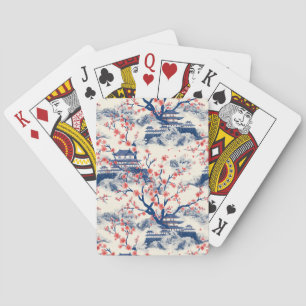 Jeu De Cartes Pagode Japonaise Fleur de Cerisier Crème Bleue