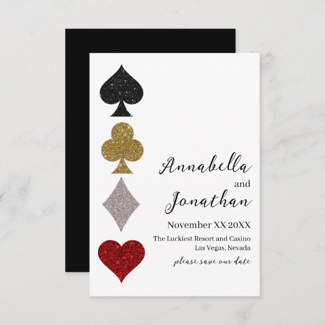 Jeu de Cartes Pailleté Mariage Casino Las Vegas (Devant / Derrière)