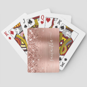 Jeu De Cartes Pailleté Or Rose Moderne Signature Féminine