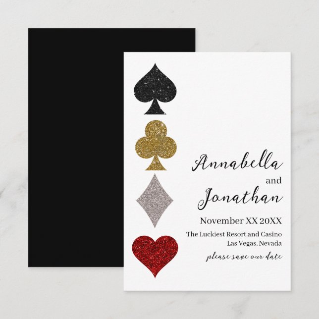 Jeu de Cartes Pailletés Mariage Casino Las Vegas (Devant / Derrière)