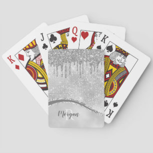 Jeu De Cartes Paillettes argentées et scintillement, nom et mono