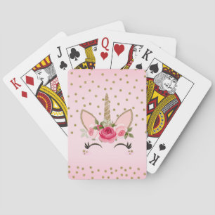 Jeu De Cartes Paillettes dorées et licorne florale rose tendance