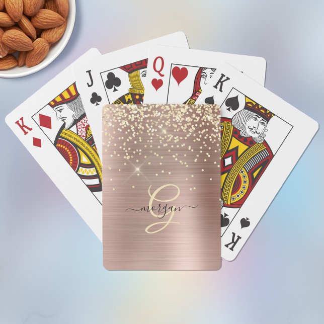 Jeu De Cartes Paillettes dorées, monogramme doré, nom en script  (Créateur téléchargé)