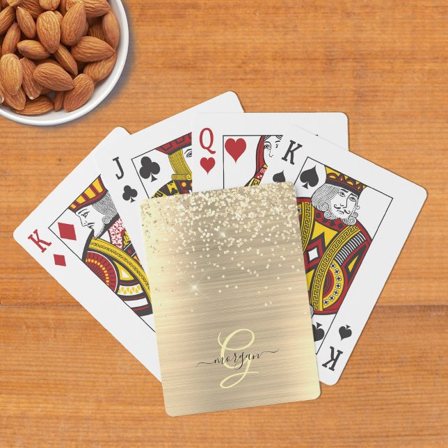 Jeu De Cartes Paillettes dorées & monogramme, nom en écriture no (Créateur téléchargé)