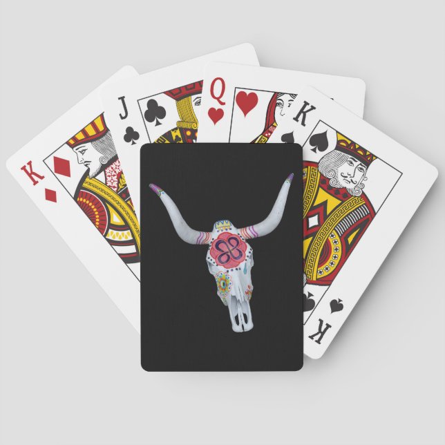 Jeu De Cartes painted cow skull on black (dos)