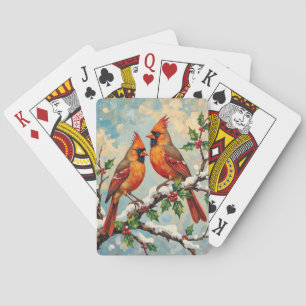 Jeu De Cartes Paire de cardinaux vintage sur branche de houx enn