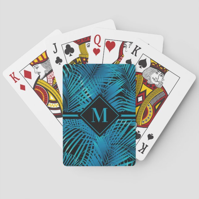 Jeu De Cartes Palm Monogrammé Turquoise (dos)