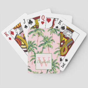 Jeu De Cartes Palmiers tropicaux sur Monogramme rose