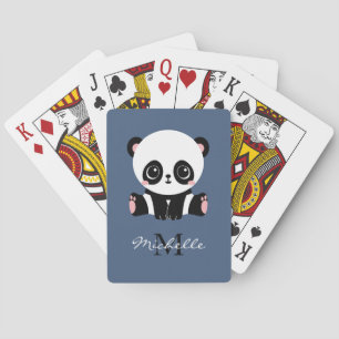 Jeu De Cartes Panda à assise mignonne Monogramme bleu personnali