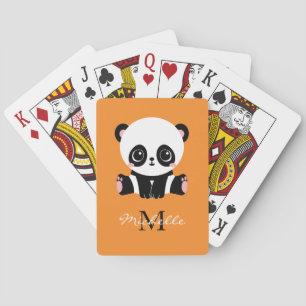 Jeu De Cartes Panda à assise mignonne Monogramme Orange personna