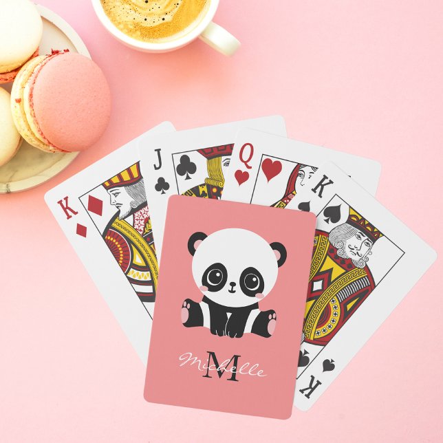 Jeu De Cartes Panda à assise mignonne Monogramme Saumon personna (Créateur téléchargé)