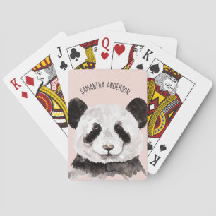Jeu De Cartes Panda Aquarelle Moderne Avec Nom Et Pastel Rose