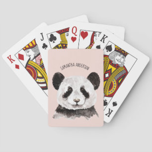 Jeu De Cartes Panda Aquarelle Moderne Avec Nom Et Pastel Rose