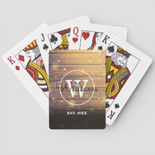 Jeu De Cartes Panneaux de bois Monogramme Style rustique Script