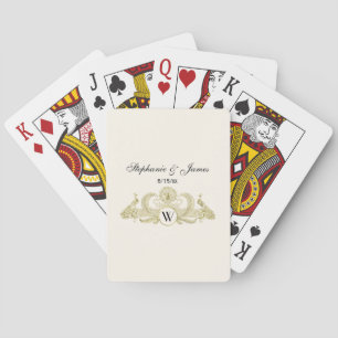 Jeu De Cartes Paons Vintage avec Monogramme - Ivoire Or