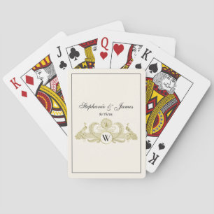 Jeu De Cartes Paons vintage avec monogramme - Or Ivoire FRM