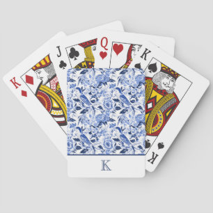 Jeu De Cartes Papier bleu à motif d'oiseau à monogramme en chino